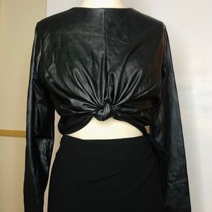 Faux Leather Knotted Crop Top